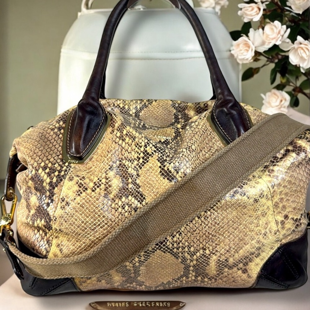Furla Genuine Leather Snake Embossed Boston Shoulder Crossbody with COA